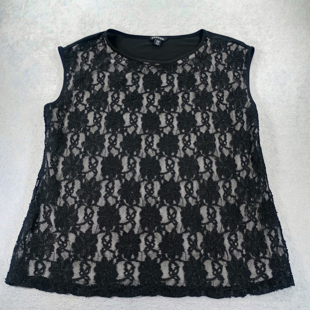 George Womens Lace Front Tank Top Black XL Floral Overlay Sleeveless